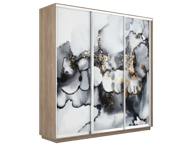Шкаф-купе Экспресс 3-х дверный (Фото №1001 Абстракция серая), Сонома