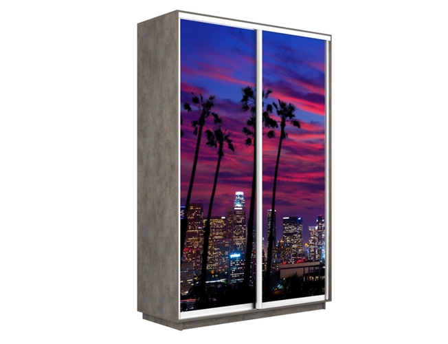 Шкаф-купе Экспресс Люкс 2-х дверный (Фото №1014 Закат над городом), Бетон