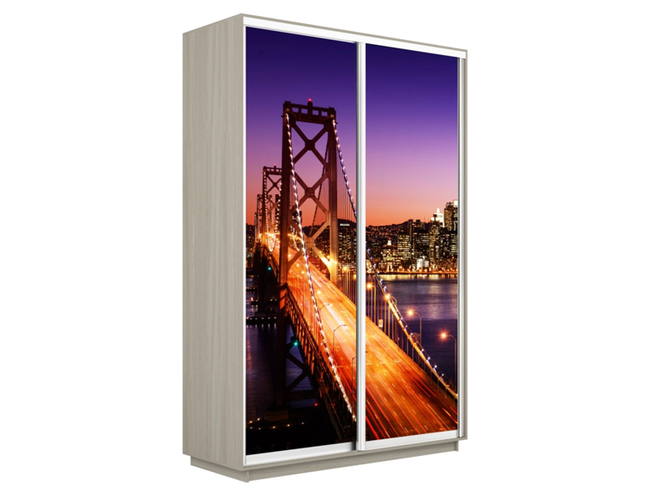 Шкаф-купе Экспресс 2-х дверный (Фото №1007 Ночной мост), Ясень Шимо светлый