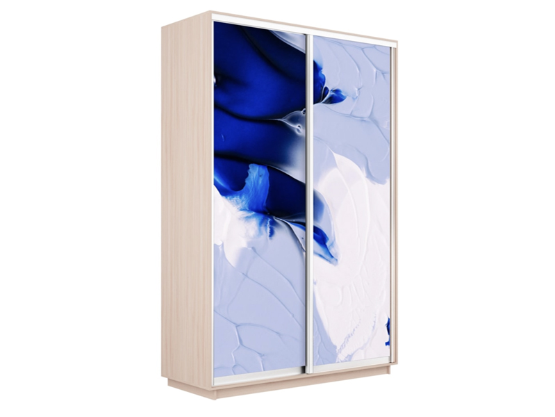 Шкаф-купе Экспресс 2-х дверный (Фото №1010 Абстракция бело-голубая), Дуб молочный