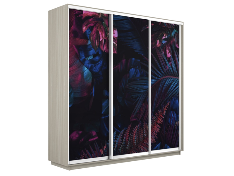 Шкаф-купе Экспресс 3-х дверный (Фото №1004 Джунгли темные), Ясень Шимо светлый