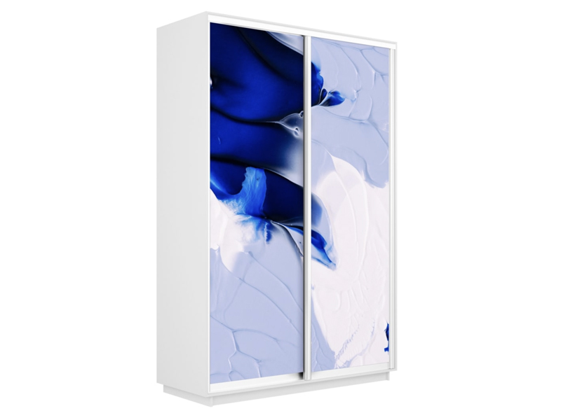 Шкаф-купе Экспресс 2-х дверный (Фото №1010 Абстракция бело-голубая), Белый снег